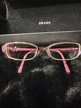 Prada Burgundy and Gold Rectangular Women's Eyeglass Frames
